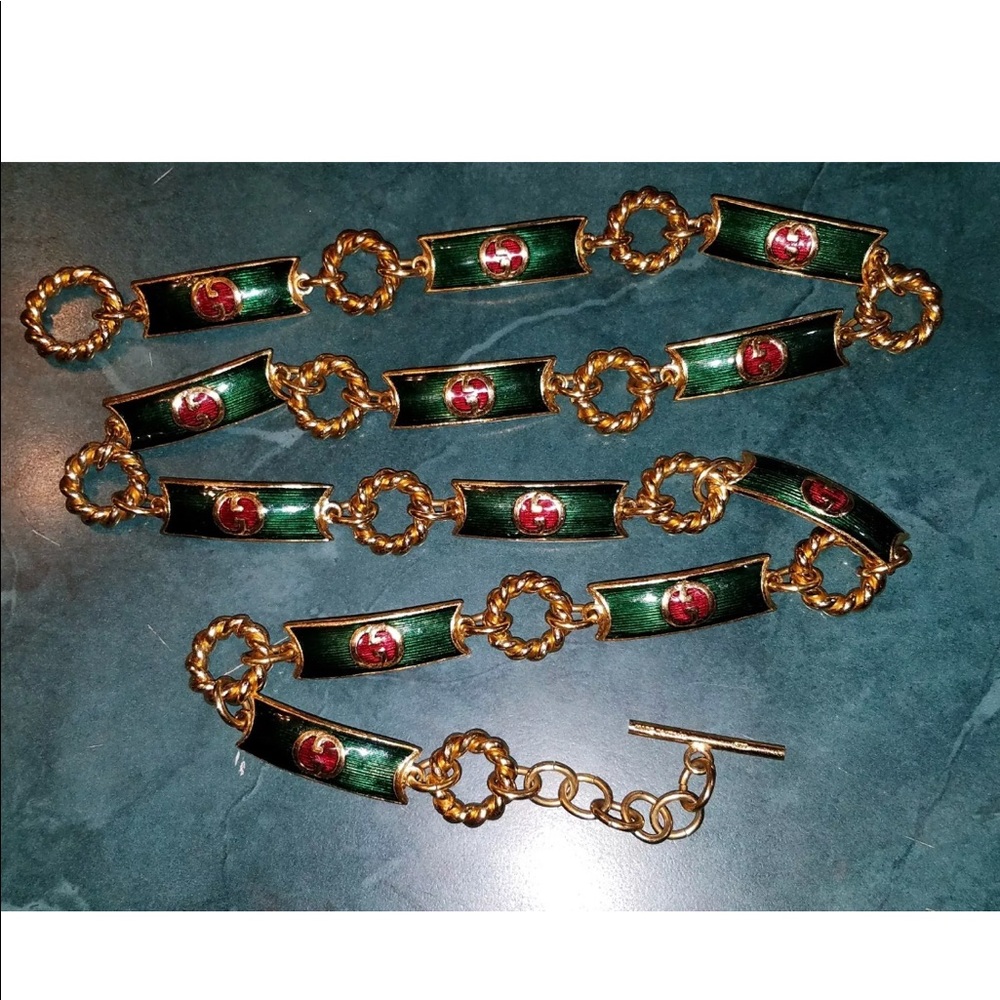 Rare 1970s authentic Gucci 14kg plated enamel belt